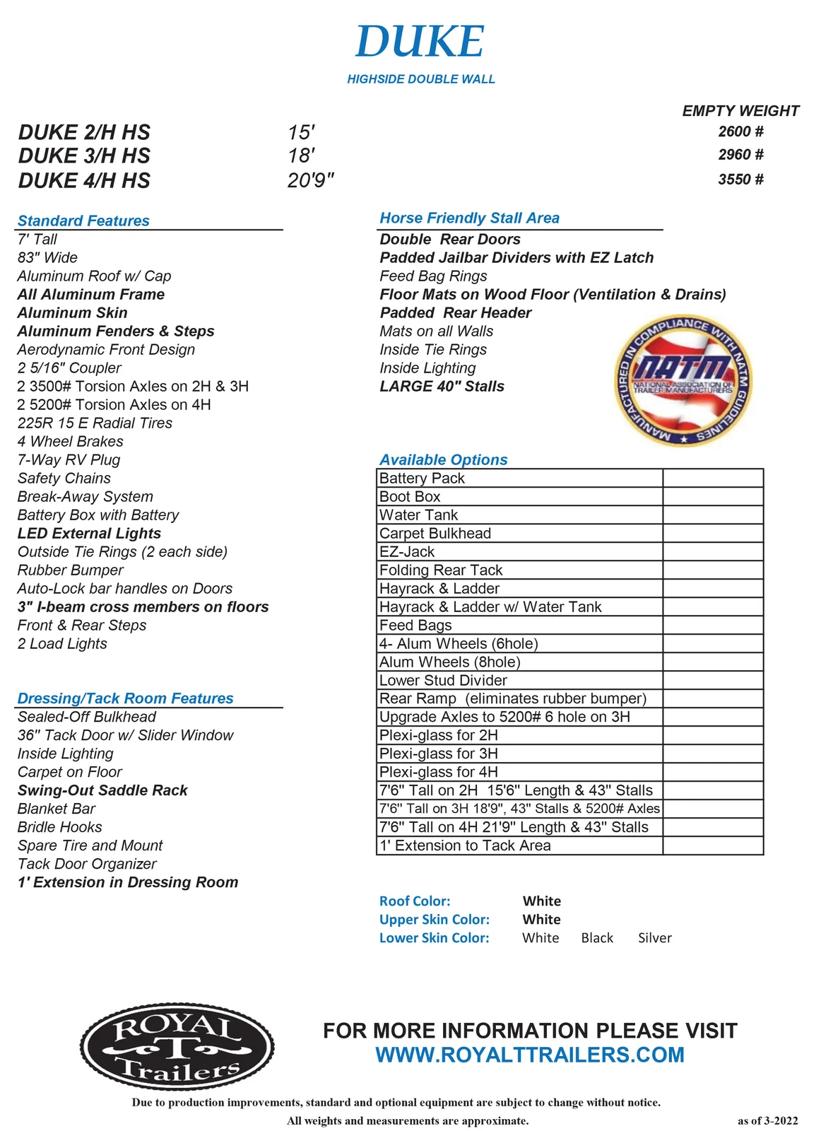 Royal T Duke Horse Trailer Brochure